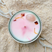Load image into Gallery viewer, Love &amp; Abundance SUMMER EDITION Agave Hibiscus + Rose Sandalwood - 2 scent layer Crystal Candles 💞🌾🔮
