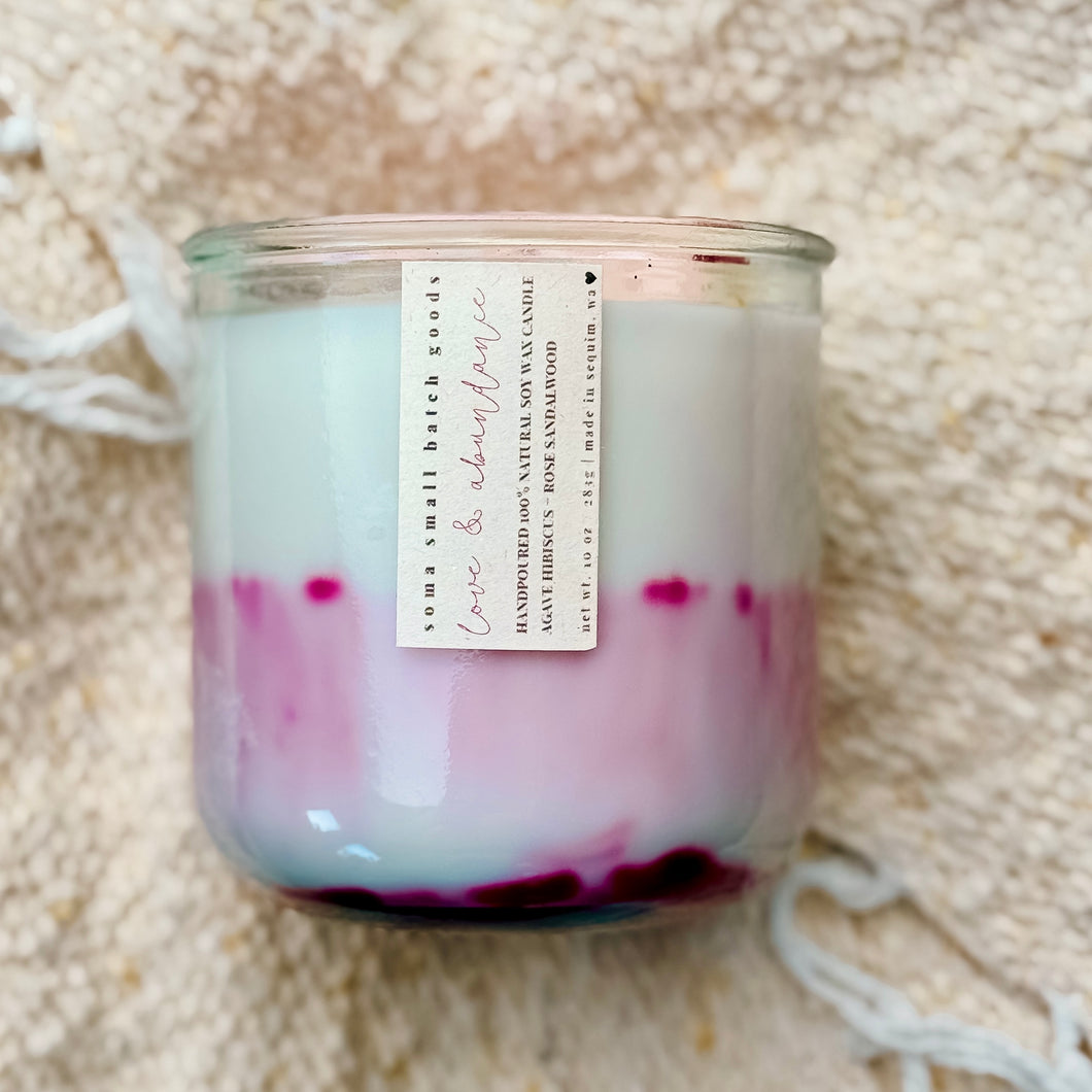Love & Abundance SUMMER EDITION Agave Hibiscus + Rose Sandalwood - 2 scent layer Crystal Candles 💞🌾🔮