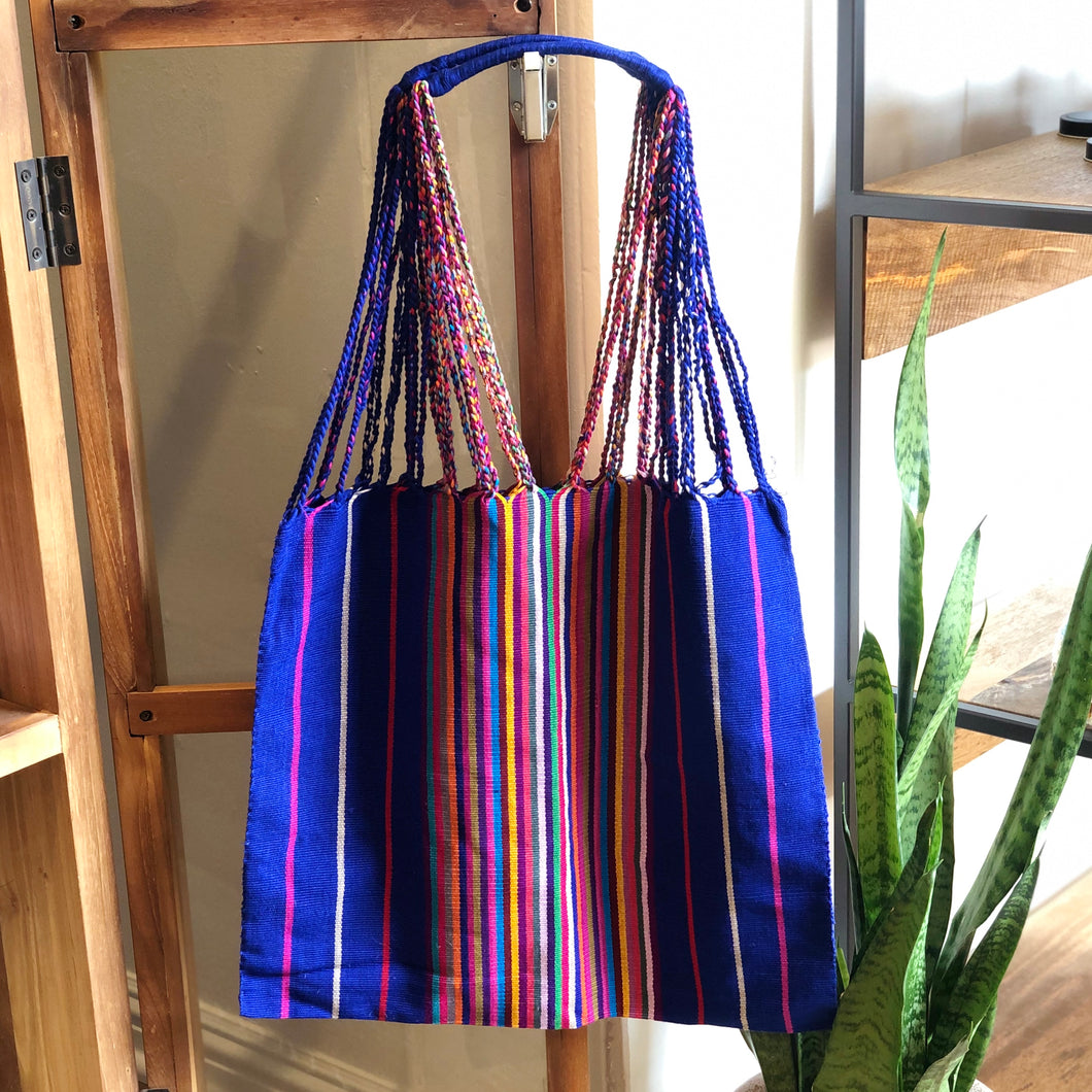 Woven Market Bag | Indigo With Multi-Color Stripes